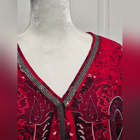 Lane Bryant Beaded Red Paisley Women's Top Blouse Size 18/20 - Picture 4 of 10
